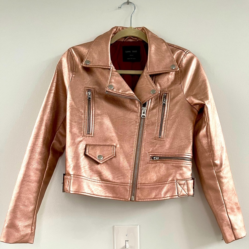 Love Tree Faux Leather Rose Gold Jacket